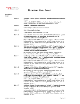 Regulatory Status Report