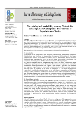 Morphological Variability Among Holotrichia Consanguinea (Coleoptera: Scarabaeidae) Populations of India