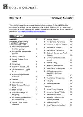 Daily Report Thursday, 25 March 2021 CONTENTS