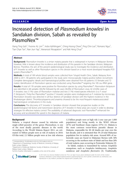 Increased Detection of Plasmodium Knowlesi in Sandakan Division