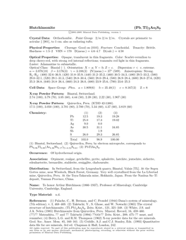 Hutchinsonite (Pb, Tl)2As5s9 C 2001-2005 Mineral Data Publishing, Version 1