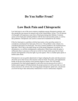 Do You Suffer From? Low Back Pain and Chiropractic