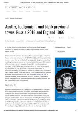 Apathy, Hooliganism, and Bleak Provincial Towns: Russia 2018 and England 1966 – History Workshop