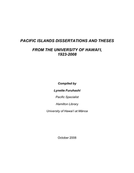 Pacific Islands Dissertations and Theses from the University of Hawai'i, 1923-2008