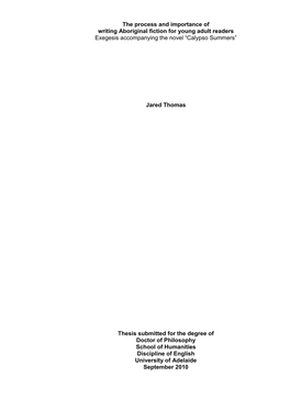 The Process and Importance of Writing Aboriginal Fiction for Young Adult Readers Exegesis Accompanying the Novel “Calypso Summers”
