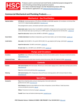 Gas Fired Boilers Pumps and Circulators Controls Specialties