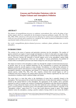 Gaseous and Particulate Emissions with Jet Engine Exhaust and Atmospheric Pollution