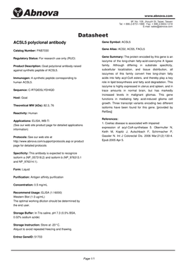 ACSL5 Polyclonal Antibody Gene Symbol: ACSL5