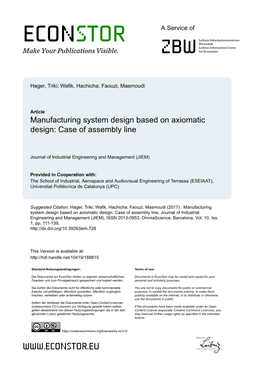 Manufacturing System Design Based on Axiomatic Design: Case of Assembly Line