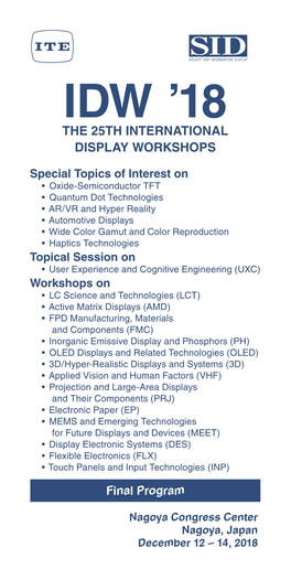 Idw ’18 the 25Th International Display Workshops