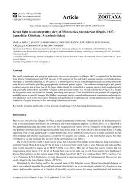 Green Light to an Integrative View of Microscolex Phosphoreus (Dugès, 1837) (Annelida: Clitellata: Acanthodrilidae)