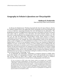 Geography in Voltaire's Questions Sur L'encyclopédie