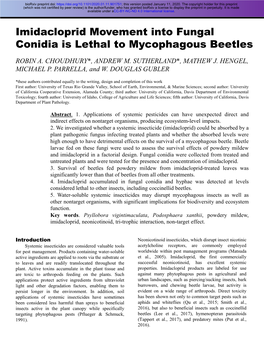 Imidacloprid Movement Into Fungal Conidia Is Lethal to Mycophagous Beetles
