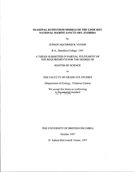 Seasonal Ecosystem Models of the Looe Key National Marine Sanctuary, Florida