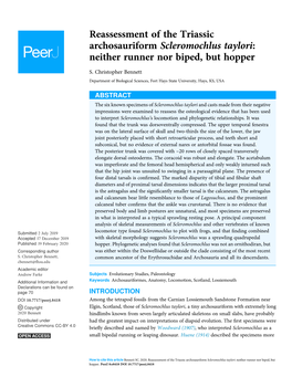 Reassessment of the Triassic Archosauriform Scleromochlus Taylori: Neither Runner Nor Biped, but Hopper