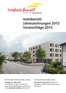 Amtsbericht Jahresrechnungen 2012 Voranschläge 2013