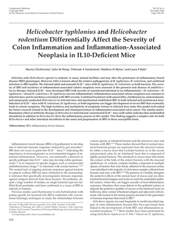 Helicobacter Typhlonius and Helicobacter Rodentium