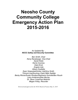 Neosho County Community College Emergency Action Plan 2015-2016