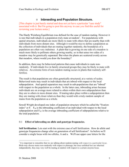 0 Inbreeding and Population Structure. [This Chapter Is Just Barely Started and Does Not Yet Have a Particular "Case Study" Associated with It