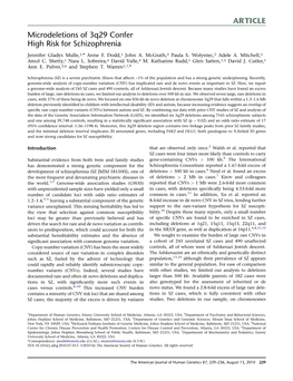 Microdeletions of 3Q29 Confer High Risk for Schizophrenia. Mulle, J G