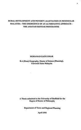 Rural Development and Poverty Alleviation in Peninsular Malaysia - the Emergence of an Alternative Approach: the Amanah Ikhtiar Programme