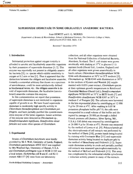 Superoxide Dismutase in Some Obligately Anaerobic Bacteria