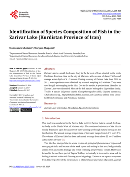 Identification of Species Composition of Fish in the Zarivar Lake (Kurdistan Province of Iran)