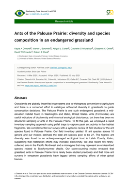 Ants of the Palouse Prairie: Diversity and Species Composition in an Endangered Grassland