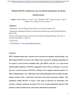 Modular HUWE1 Architecture Serves As Hub for Degradation of Cell-Fate Decision Factors