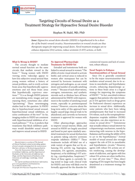 Targeting Circuits of Sexual Desire As a Treatment Strategy for Hypoactive Sexual Desire Disorder