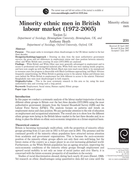 Minority Ethnic Men in British Labour Market