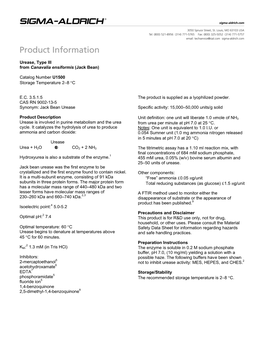 Urease, Type III from Canavalia Ensiformis (Jack Bean)