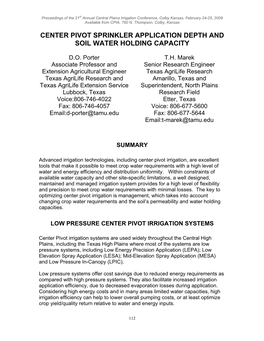 Center Pivot Sprinkler Application Depth and Soil Water Holding Capacity