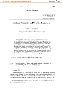 National Minorities and Croatian Democracy*