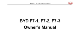 BYD F7-1, F7-2, F7-3 Owner's Manual