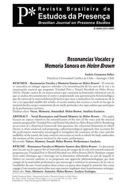 Vocal Resonances and Sound Memory in Helen Brown