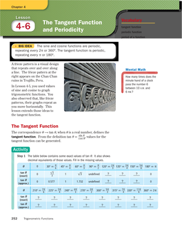 The Tangent Function and Periodicity 253