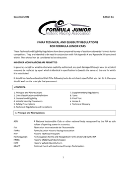 Fjhra Technical and Eligiblity Regulations for Formula Junior Cars