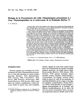 Biología De La Procesionaria Del Roble (Thaumetopoea Processionea L.) (Lep