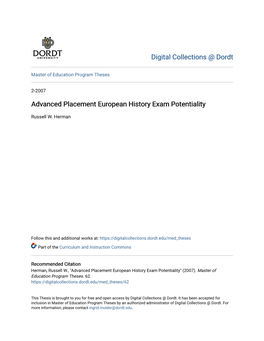 Advanced Placement European History Exam Potentiality