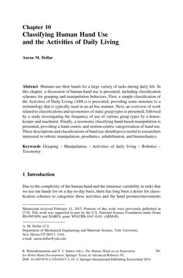 Classifying Human Hand Use and the Activities of Daily Living