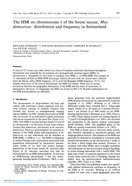 The HSR on Chromosome 1 of the House Mouse, Mus Domesticus: Distribution and Frequency in Switzerland