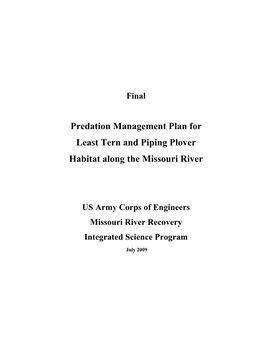 Final Predation Management Plan for Least Tern and Piping Plover