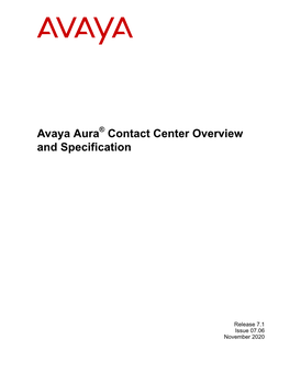 Avaya Aura Contact Center Overview and Specification