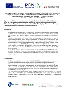 Avviso Pubblico Per La Costituzione Di Una Long List Finalizzata All