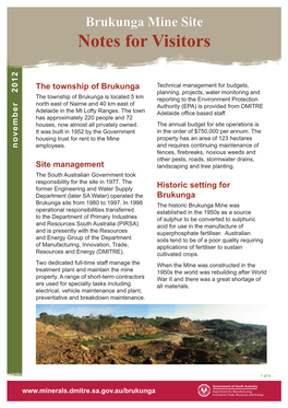 Brukunga Mine Site Notes for Visitors