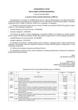 ZARZĄDZENIE Nr 138/08 WÓJTA GMINY OSTRÓW MAZOWIECKA Z