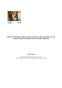 The 20Th Century's First Nexus of Ideas: the Common Law of Employment Contracts in Ontario, 1890-1930