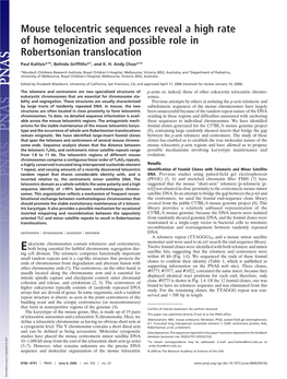 Mouse Telocentric Sequences Reveal a High Rate of Homogenization and Possible Role in Robertsonian Translocation