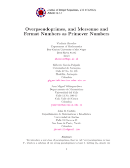 Overpseudoprimes, and Mersenne and Fermat Numbers As Primover Numbers